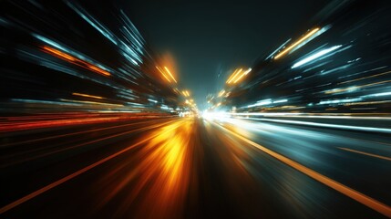 Obraz premium Stunning photo of car motion trails. Speed light streaks background with blurred fast moving light effect, Racing cars dynamic flash effects city road with long exposure night.