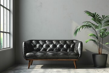 Canapé en cuir dans une salle vide, sofa et attente 