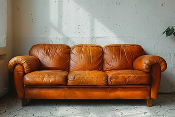 Canapé en cuir dans une salle vide, sofa et attente 