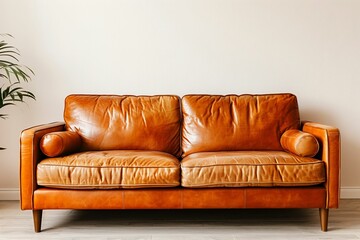 Canapé en cuir dans une salle vide, sofa et attente 