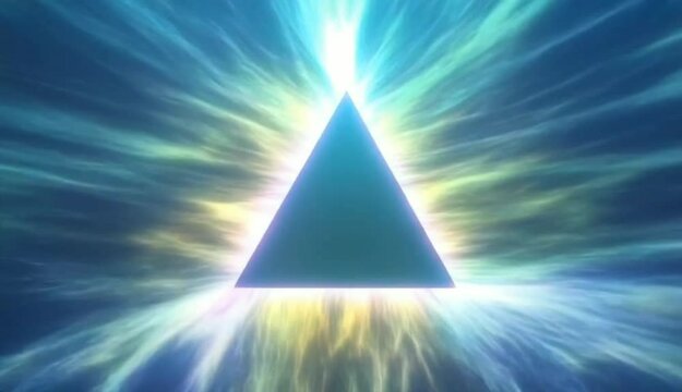 Glowing triangle symbol with cosmic energy and radiant light burst