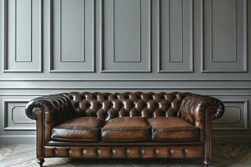 Canapé en cuir dans une salle vide, sofa et attente 