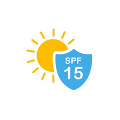 SPF 15 Protections | Sun Protection Factor Levels in Icon Set | Sunscreen Label Icons for Skincare Packaging.