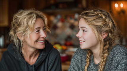 Mother and Teen Daughter Having Afternoon Tea Together