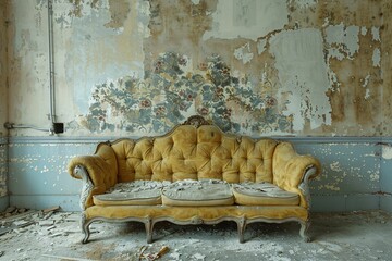 Canapé dans une salle vide, sofa et attente 