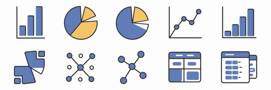 App icons for business analytics including bar, pie, and scatter charts