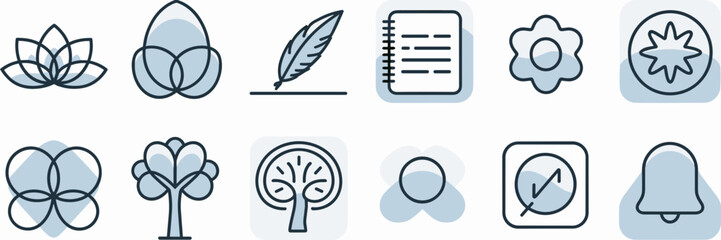 Mental health and self-care app icons in blue and white – Suitable for wellness apps, meditation platforms, or emotional health content