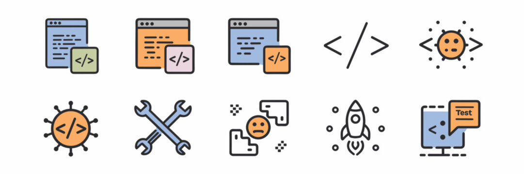 Collection of coding and development tools icons including text editor and terminal
