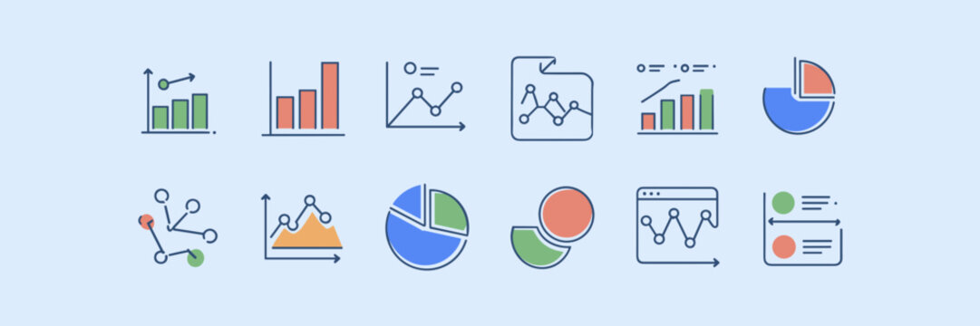 Flat design app icons for business analytics and dashboard tools
