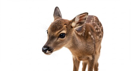 Adorable fawn portrait soft light white background. AI Generated