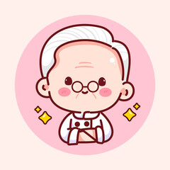 Serious Cartoon Chef Grandpa with Folded Arms Hand drawn vector illustration