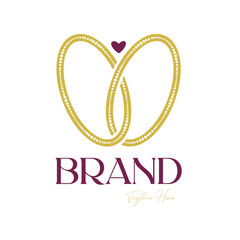 Elegant simple logo of a gold bracelet jewelry with burgundy heart