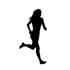 Run, running woman isolated vector silhouette, side view. Athletics