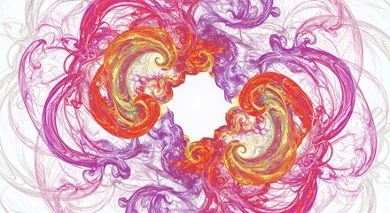 Abstract Whimsical Floral Fractal Art: A Symphony of Red, Purple, and Yellow Hues