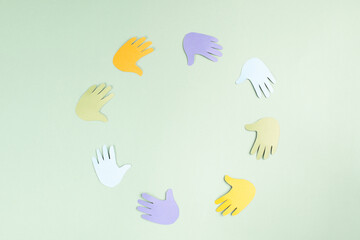 Children rights, inclusion, equality, diversity and hope concept, respect each other, tolerance and human relationship , colorful hands