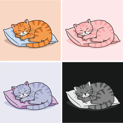 Cute Sleeping Cat on Pillow – Adorable Cartoon Kitty Resting Vector Illustration