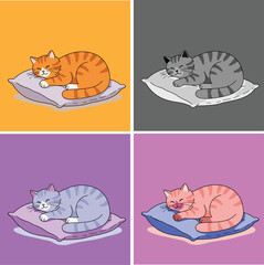 Cute Sleeping Cat on Pillow – Adorable Cartoon Kitty Resting Vector Illustration
