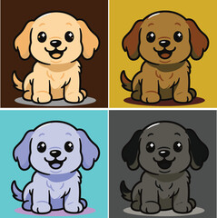 Cute Cartoon Puppy Dog Set in Different Colors – Adorable Vector Illustration for Kids and Pet Lovers