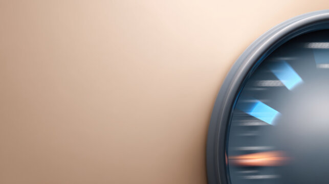 Close up of modern speedometer with blurred background, showing sleek design and illuminated blue and orange indicators, conveying speed and technology