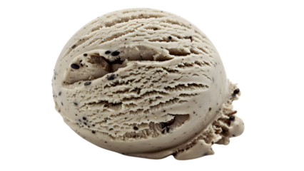 Rich coffee ice cream scoop with subtle chocolate flecks, a bold dessert for coffee lovers, on a transparent background. 