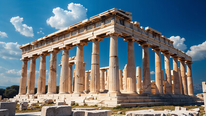 Obraz premium Majestic temple ruins standing tall under blue sky