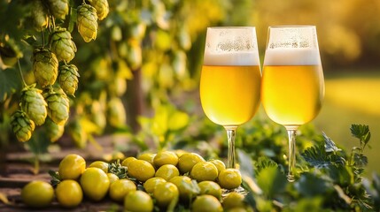 glass of beer on green background