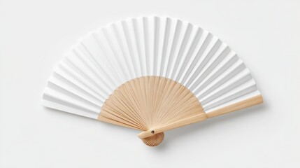 Stunning photo of mockup of a white folding hand fan set apart against a white background.