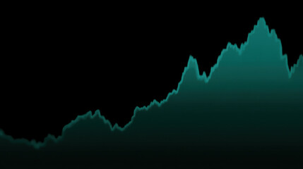 Fototapeta premium Digital graph showing rising trend with fluctuations, illuminated against dark background, representing data analysis or financial growth, with focus on upward movement and market performance