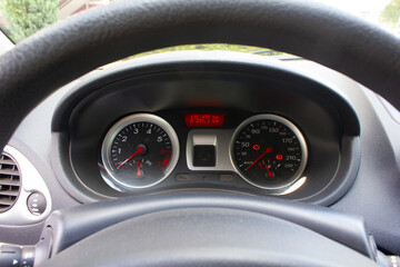 car interior, car, steering wheel, speedometer in car, windshield, seat, driver, fuel, petrol, gas