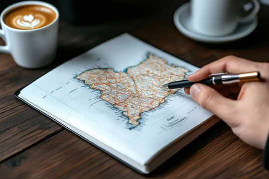 Exploring a detailed map of Ohio while enjoying coffee