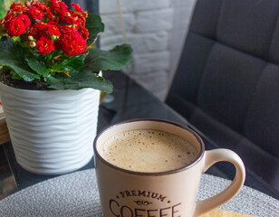 cup of coffee, on the table, morning, breakfast, snack in the kitchen,