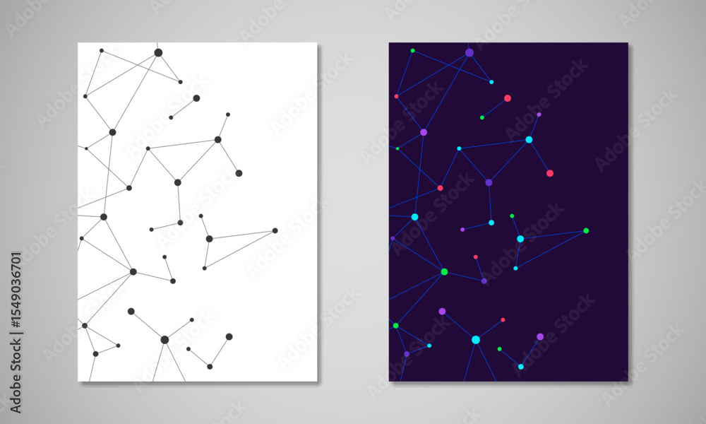 Poster vector template for brochure or cover with molecular structure background and connected lines and do