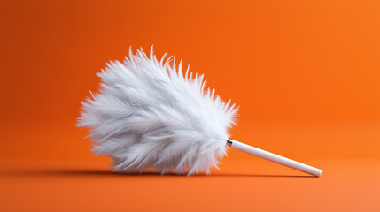 White feather duster against a vibrant orange background