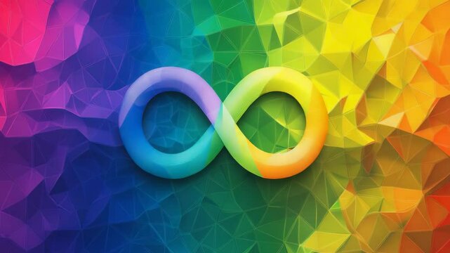 Bright infinity symbol on a background of abstract multicolored colors