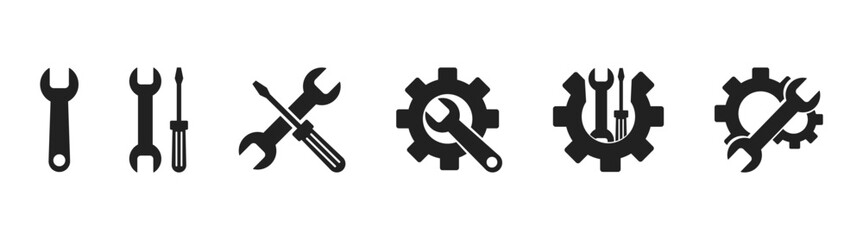 Tool icon vector set. Maintenance tools with wrench, gear and screwdriver symbol illustration