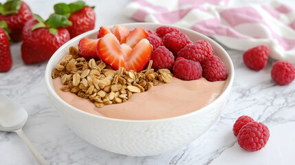 Healthy yogurt bowl with fresh fruits and granola for breakfast