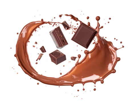 chocolate falling and splashing cut out on transparent png