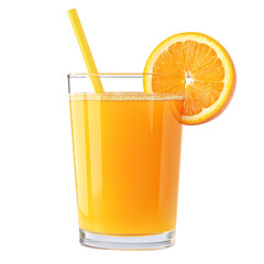 Fresh Orange Juice in a Glass with a Straw and Orange Slice Garnish