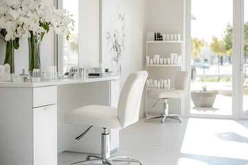 Modern beauty salon with elegant decor and products displayed Generative AI