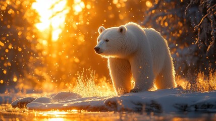 Polar Bear in Golden Winter Sunrise Light winter sunrise light polar bear snow sunset golden light