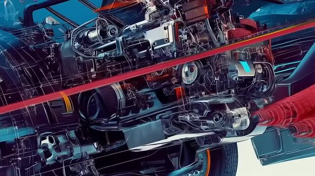 Exploded View of a Classic Sports Car Engine