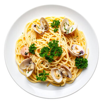 Traditional Carbonara with Seafood Twist on White Background