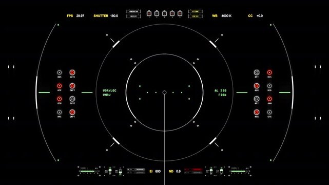 Futuristic HUD Interface Animation with Circular Targeting System and Data Display.Alpha Chanel. The background can be remove using a blending mode like add. - Powered by Adobe