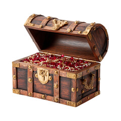 Antique Wooden Chest Treasure Chest Vintage Box Red Gems Rich Detail against transparent background