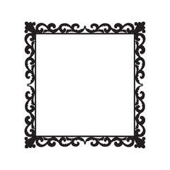 Elegant Black Ornate Frame with Decorative Swirls and Flourishes on a White Background for Invitations and Design Projects