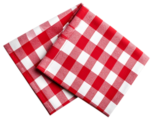Folded Red and White Checkered Napkin in Triangle Shape, isolated on transparent background