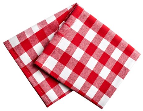 Folded Red and White Checkered Napkin in Triangle Shape, isolated on transparent background