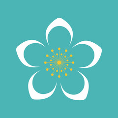 Flower icon. Retro spring summer white flower icon design. Camomile icon set. Cute round flower plant collection isolated on white background.