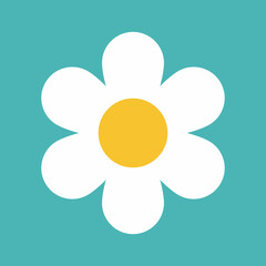 Flower icon. Retro spring summer white flower icon design. Camomile icon set. Cute round flower plant collection isolated on white background.