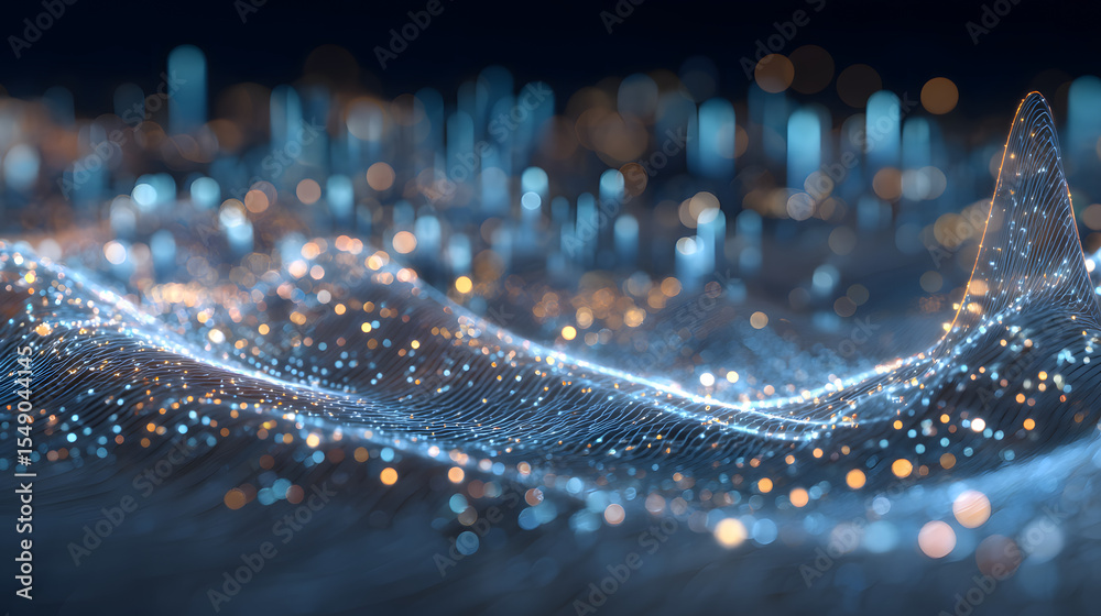 Poster abstract digital landscape: a mesmerizing visualization of data flowing across a futuristic digital 